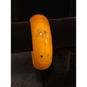 Genuine Bakelite Pierrot Carved Painted Bangle Bracelet Vintage